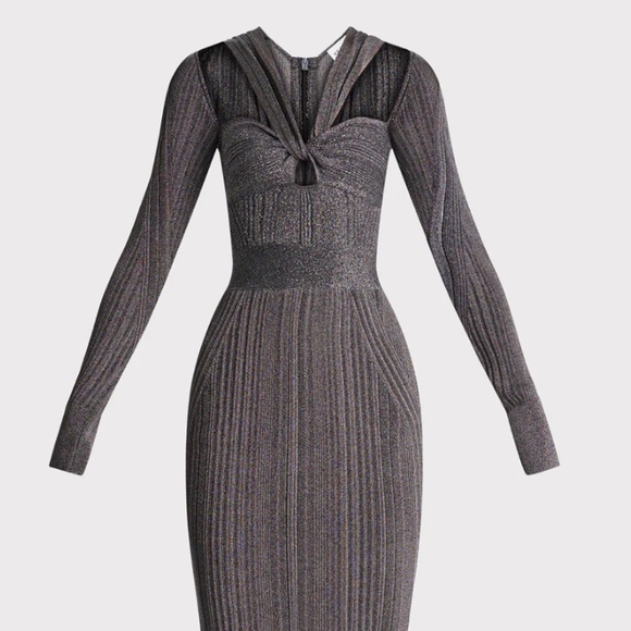 HERVE LEGER VARIEGATED RIB DRAPED METALLIC GOWN - Picture 3 of 7